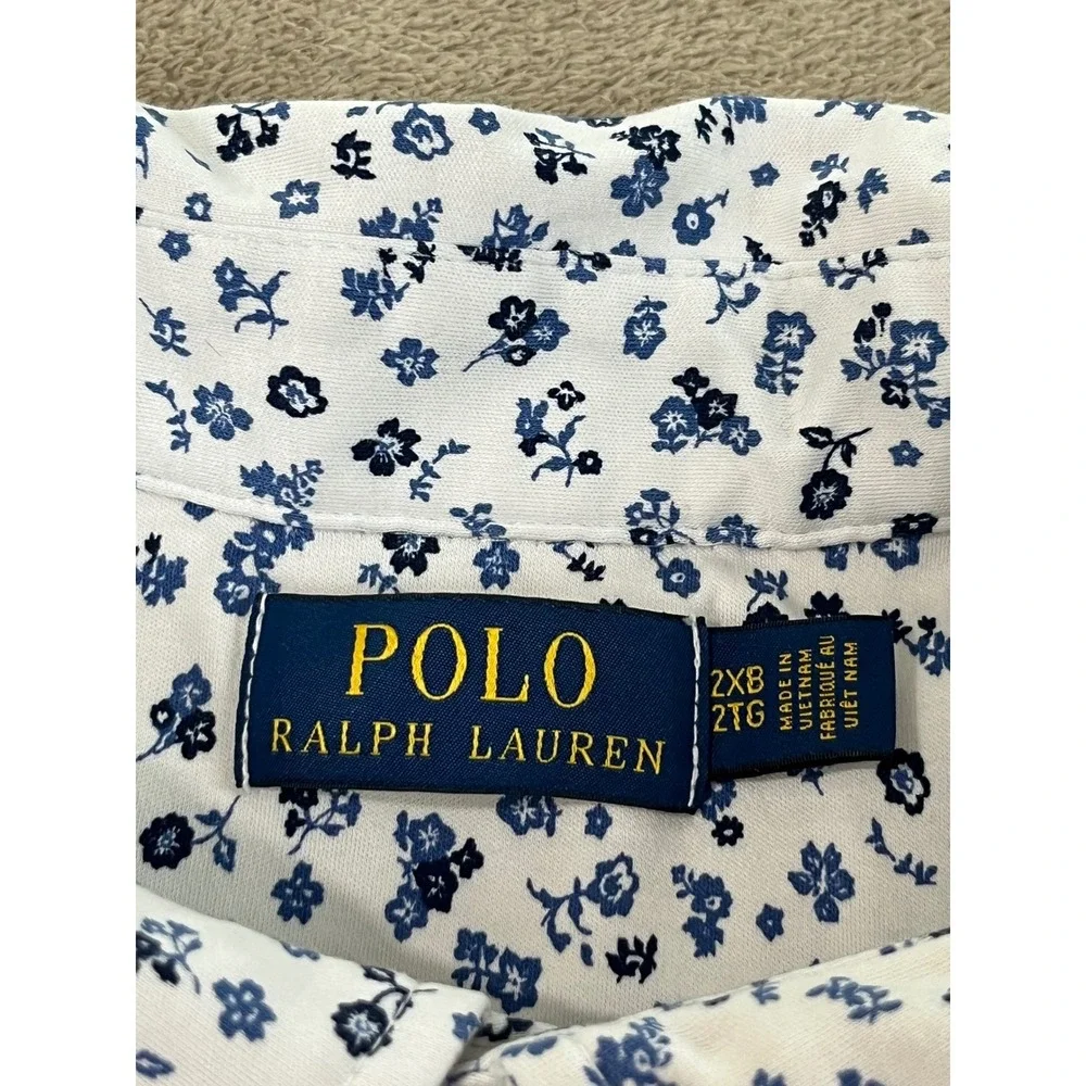 Polo Ralph Lauren Polo Shirt Men's 2XB White Blue Floral Cotton Short sleeve EUC